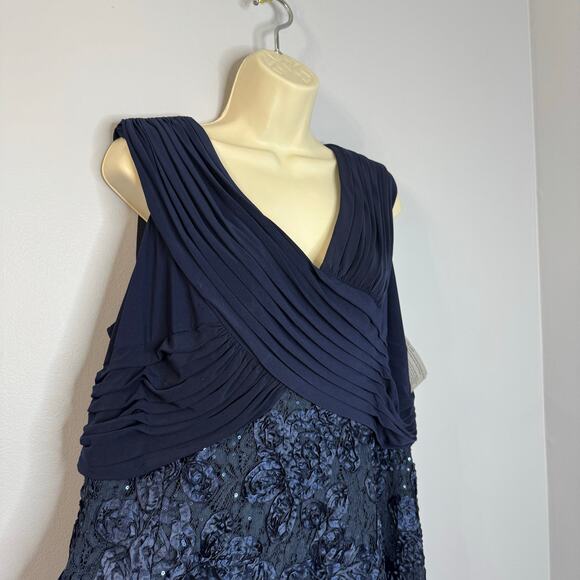 Alex Evenings Women's Plus Size Tea Length Dress with Rosette Detail Blue - Picture 4 of 16